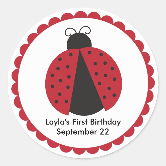 Cute Ladybug Birthday Party Favor Classic Round Sticker (Front)