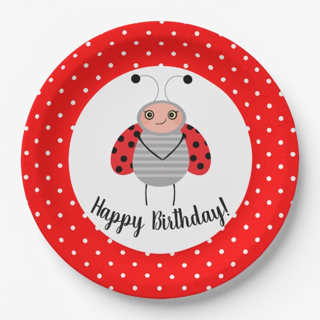 Cute Ladybug Birthday Party Plates (Front)