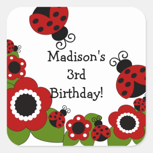 Cute Ladybug Birthday Square Sticker Square Sticker