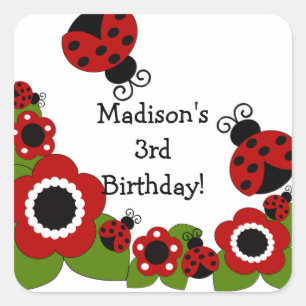 Cute Ladybug Birthday Square Sticker! Sticker