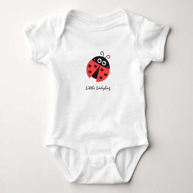 Cute Ladybug Black Hearts Personalized Baby Bodysuit (Front)