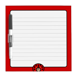 Cute Ladybug & Black Red Frame Lined  Dry Erase Board
