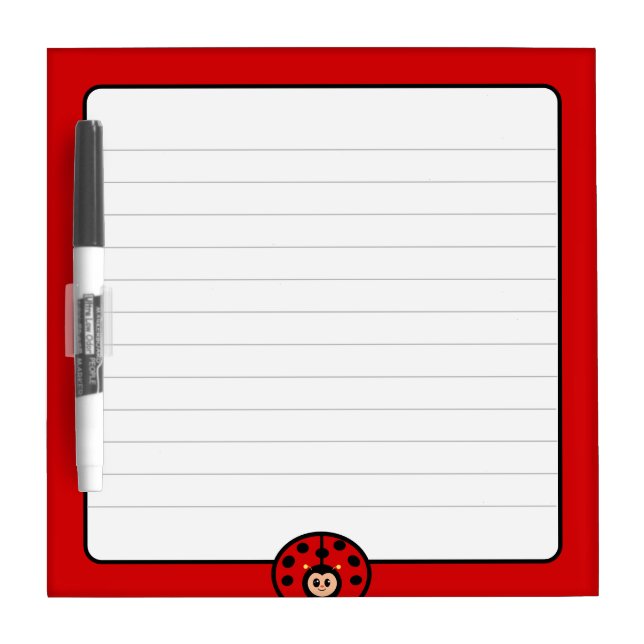 Cute Ladybug & Black Red Frame Lined  Dry Erase Board (Front)
