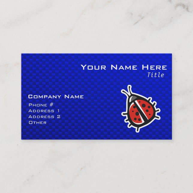 Cute Ladybug; Blue Business Card (Front)