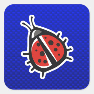 Cute Ladybug; Blue Square Sticker