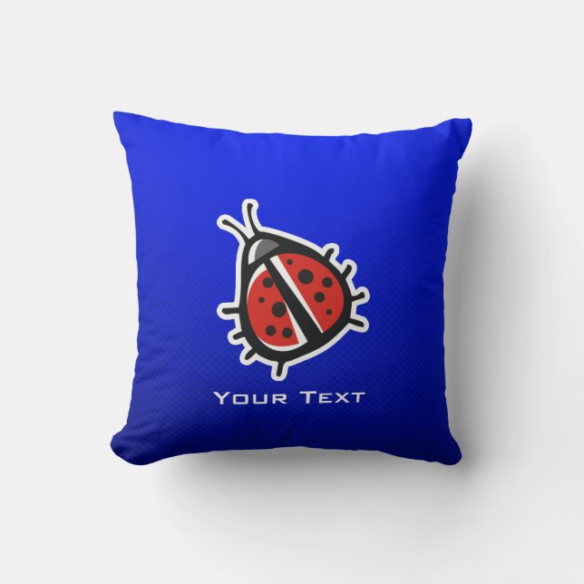 Cute Ladybug; Blue Throw Pillow (Front)