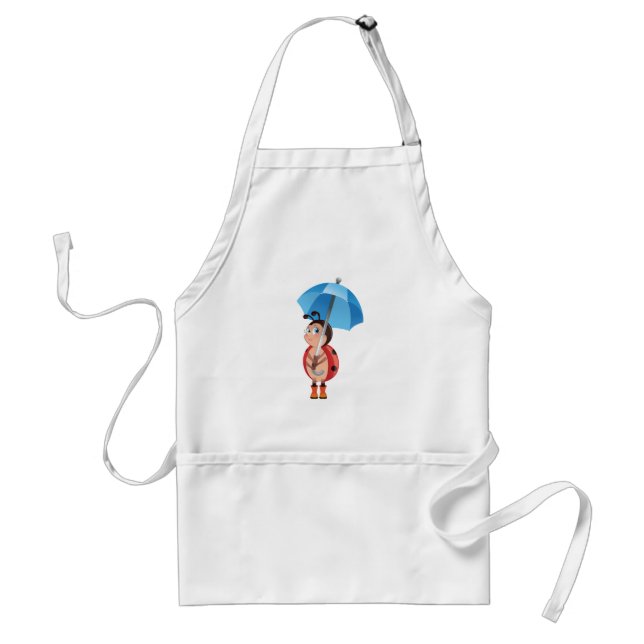 Cute Ladybug Blue Umbrella Rain Boots Adult Apron (Front)