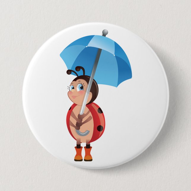 Cute Ladybug Blue Umbrella Rain Boots Button (Front)