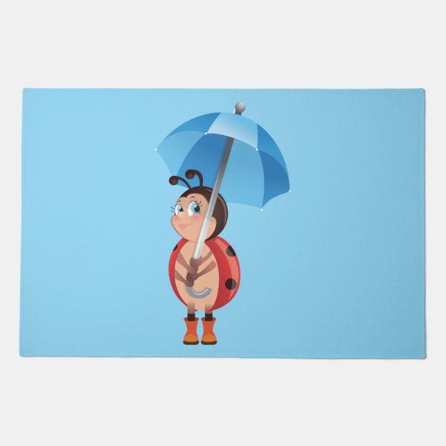 Cute Ladybug Blue Umbrella Rain Boots Doormat (Front)