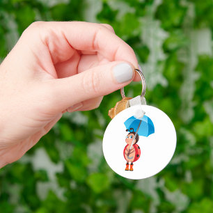 Cute Ladybug Blue Umbrella Rain Boots Keychain