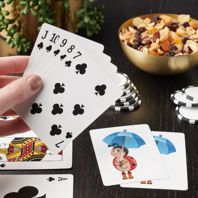 Cute Ladybug Blue Umbrella Rain Boots Poker Cards (In Situ)