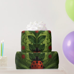 Cute Ladybug & Botanical Pattern Wrapping Paper
