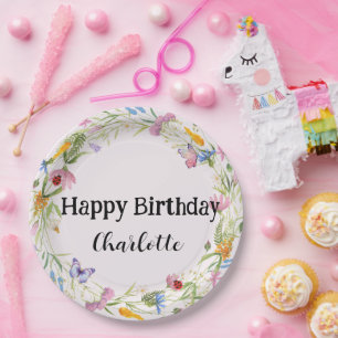 Cute Ladybug Butterfly Daisy floral Rustic Pattern Paper Plates