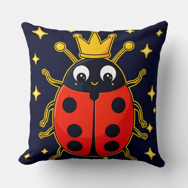 🐞 Cute Ladybug Cartoon Character Red Stars 🐞 Throw Pillow (Front)