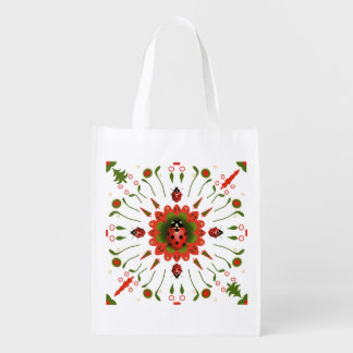 Cute Ladybug Christmas Red White Green EcoFriendly Grocery Bag