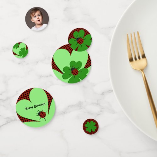 Cute Ladybug  Clover Leaf 1st Birthday Party Confetti