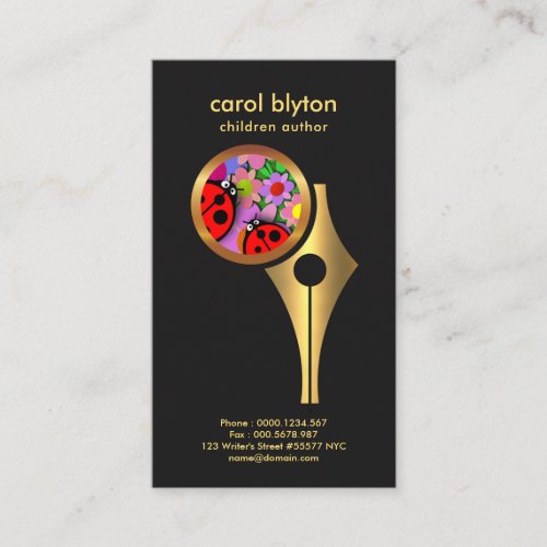 Cute Ladybug Colorful Flowers Children Author Business Card