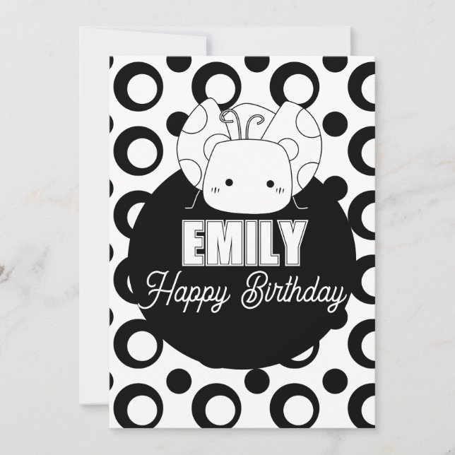 Cute Ladybug Coloring Birthday Party Holiday Card (Front)