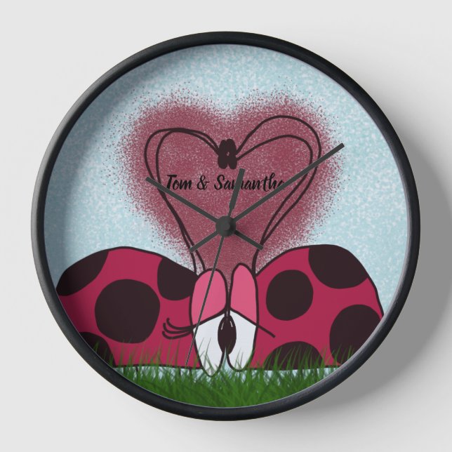 Cute Ladybug Couple  Clock (Front)