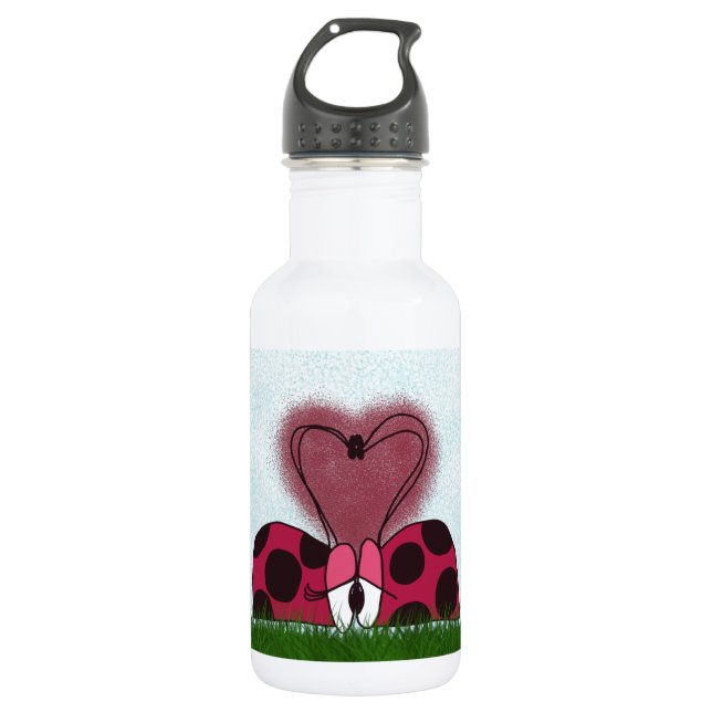 Cute Ladybug Couple  Stainless Steel Water Bottle (Front)
