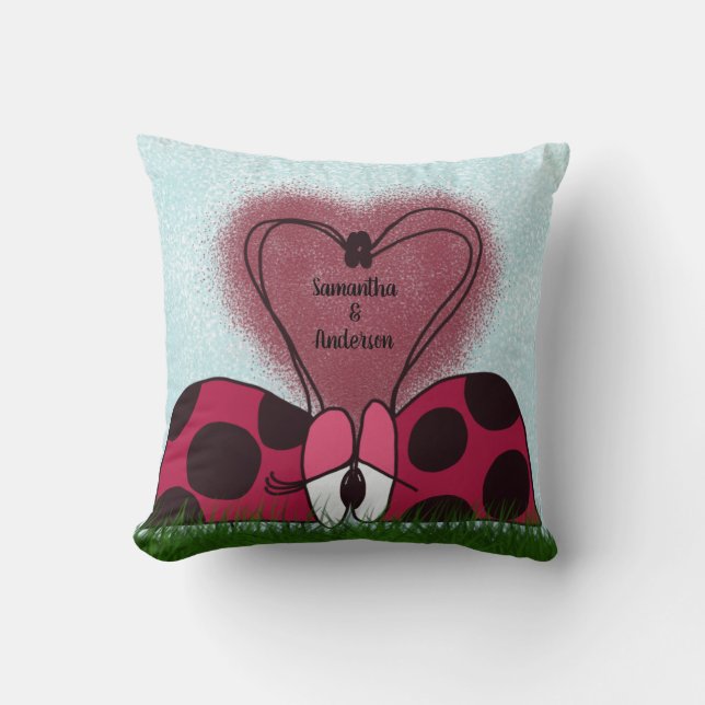 Cute Ladybug Couple  Throw Pillow (Front)