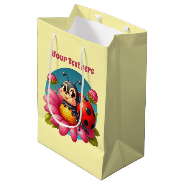 Cute ladybug customizable girl party medium gift bag (Front Angled)