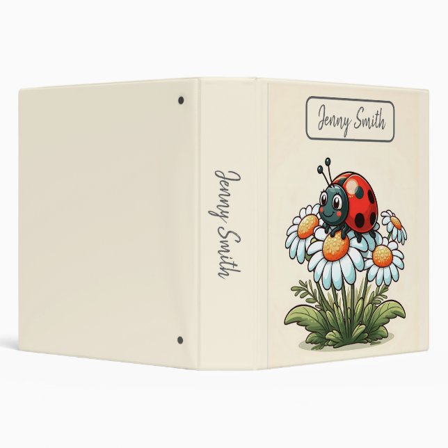 Cute Ladybug Daisies 3 Ring Binder (Background)