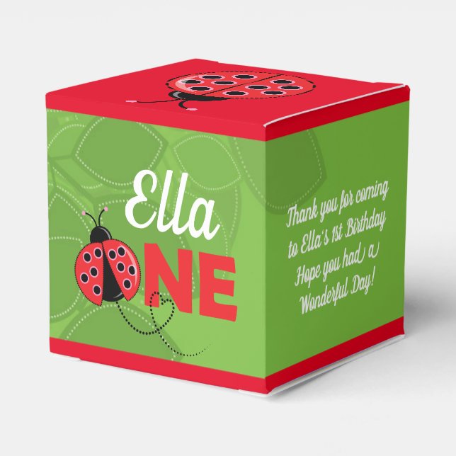 Cute Ladybug Design 1st birthday favor box 2" x 2" (Back Side)