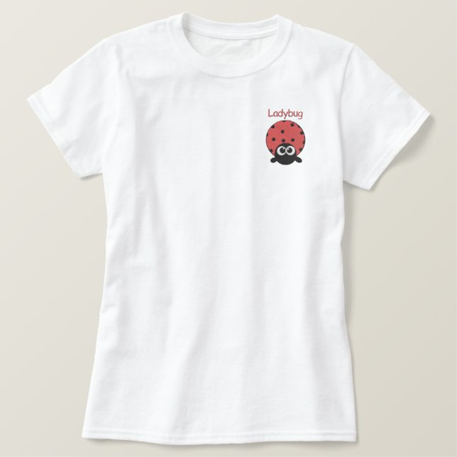 Cute Ladybug Embroidery Pattern Embroidered Shirt (Design Front)