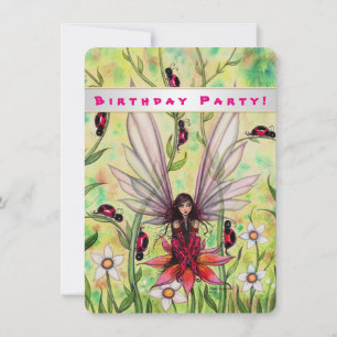 Cute Ladybug Fairy Fantasy Girls Birthday Invite