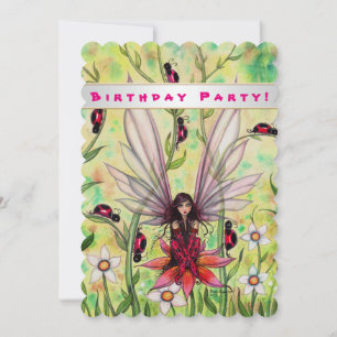Cute Ladybug Fairy Fantasy Girls Birthday Invite