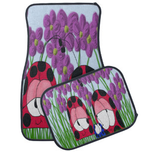 Cute Ladybug Family Illustration Car Mat