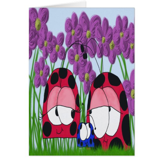 Cute Ladybug Family Illustration Cards (Front)