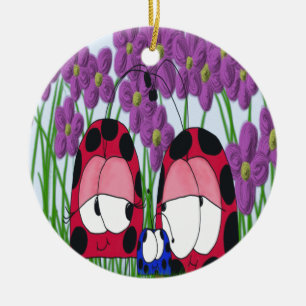 Cute Ladybug Family Illustration Ceramic Ornament
