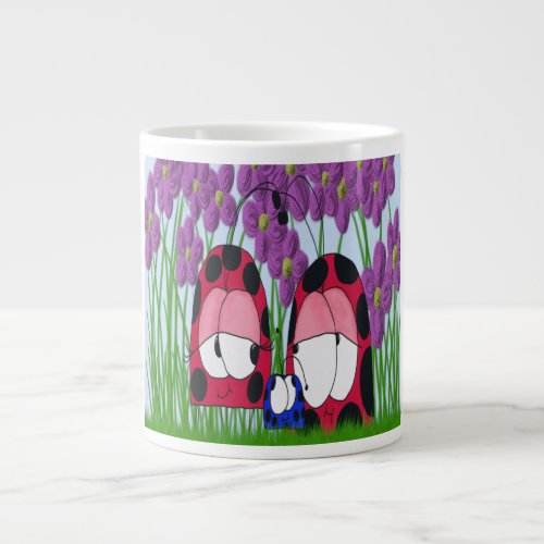 Cute Ladybug Family Illustration Giant Coffee Mug