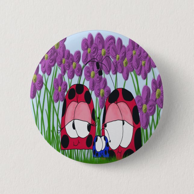 Cute Ladybug Family Illustration Pinback Button (Front)
