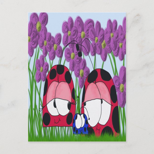 Cute Ladybug Family Illustration Postcard (Front)