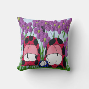 Cute Ladybug Family Illustration Throw Pillow