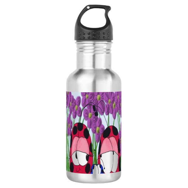 Cute Ladybug Family Illustration Water Bottle (Front)
