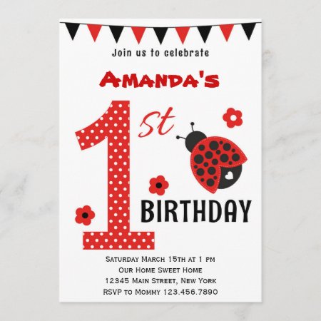 Cute Ladybug First Birthday Invitation