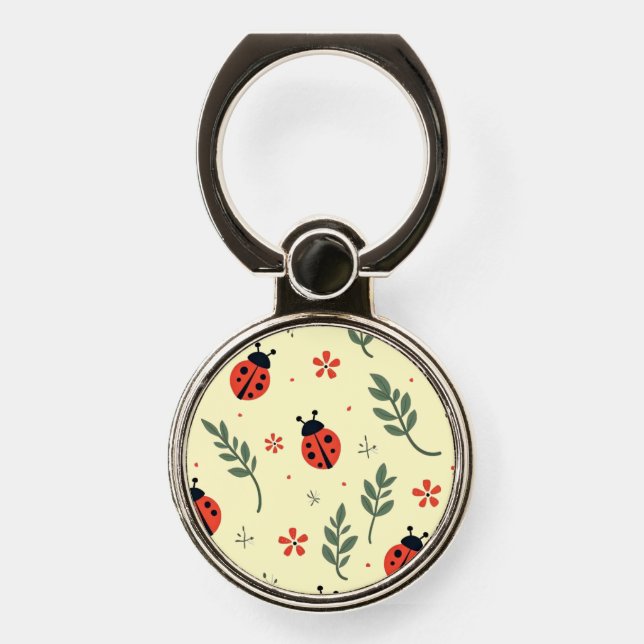 Cute Ladybug Floral Phone Ring Holder (Front)