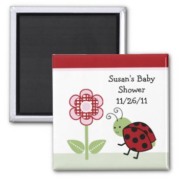 Cute Ladybug & Flower Baby Shower Magnet by Personalizedbydiane at Zazzle