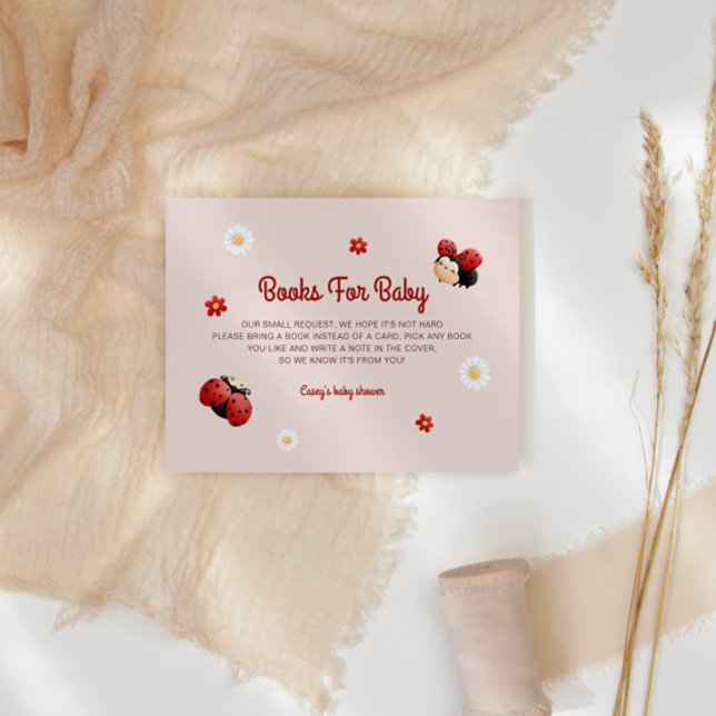 Cute Ladybug Flowers Baby Shower Books For Baby Enclosure Card (Creator Uploaded)