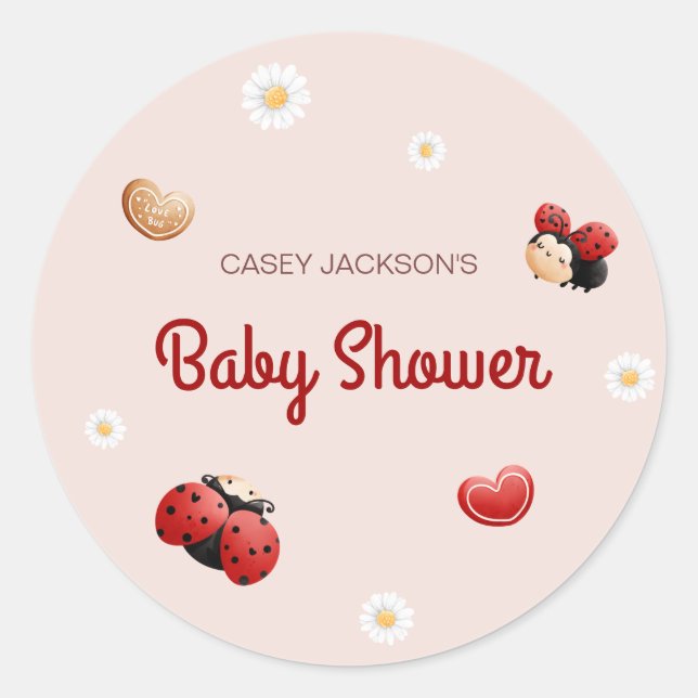 Cute Ladybug Flowers Baby Shower Classic Round Sticker (Front)