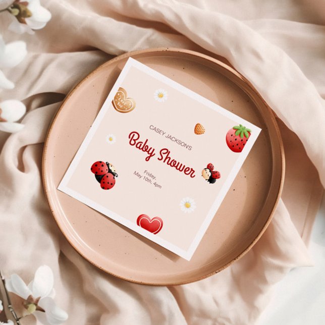 Cute Ladybug Flowers Baby Shower Napkins (Creator Uploaded)
