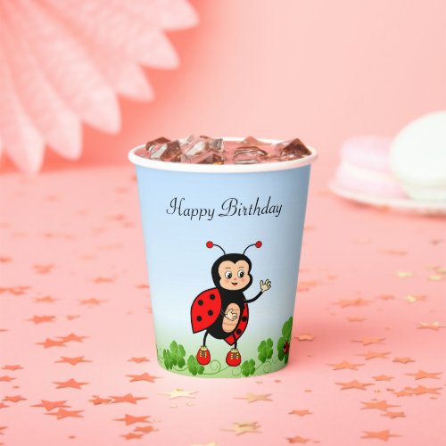 Cute Ladybug Four_leaf Clovers Birthday Party Paper Cups