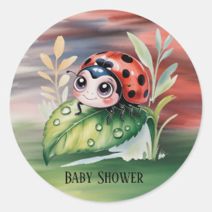 Cute Ladybug Girl Baby Shower Classic Round Sticker