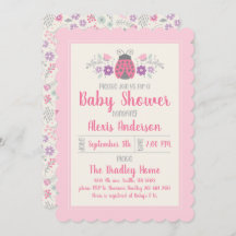Cute Ladybug Girl Baby Shower Invitation