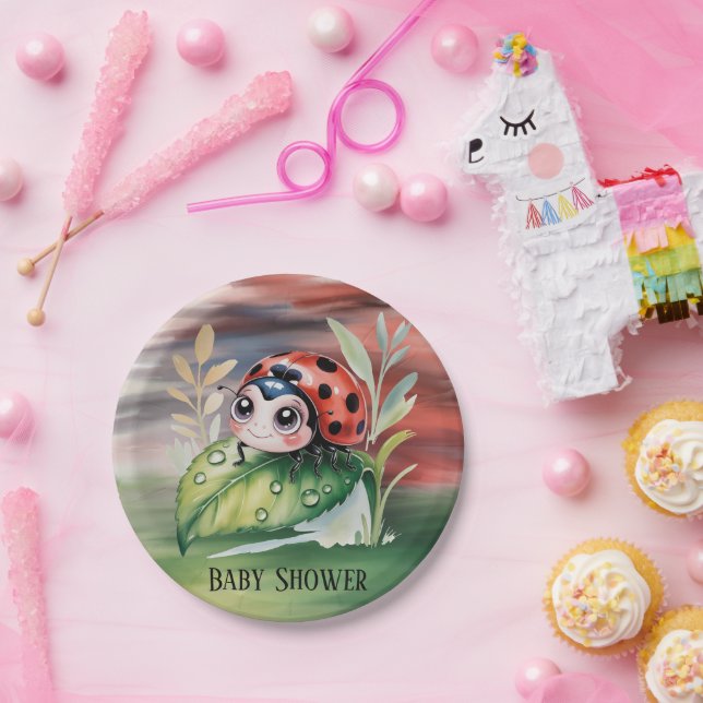 Cute Ladybug Girl Baby Shower  Paper Plates (Party)