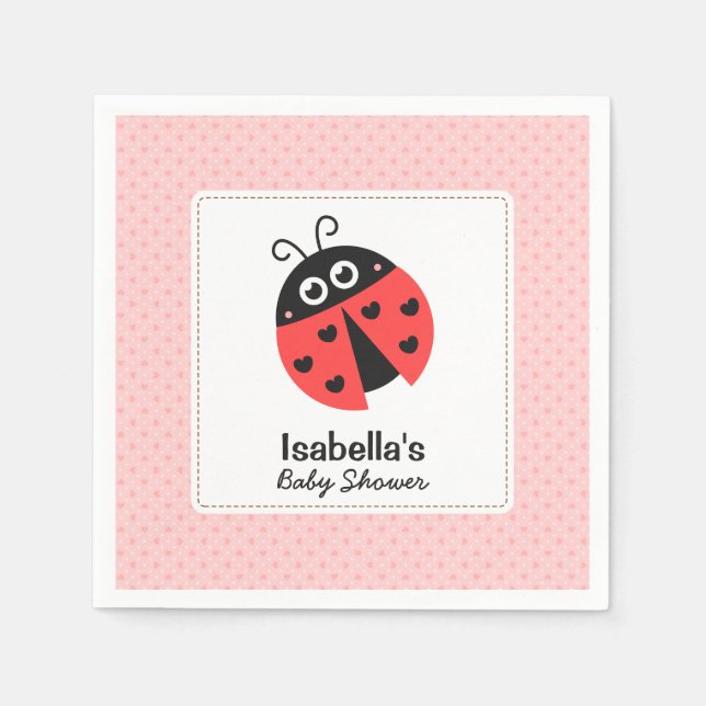 Cute Ladybug Girl Baby Shower Party Supplies Paper Napkins (Front)